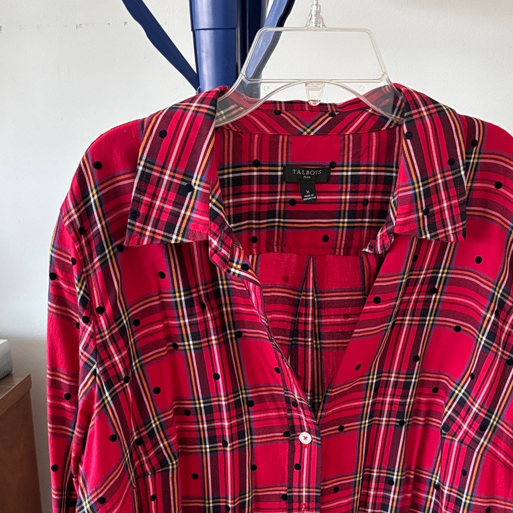Talbots Vibrant Red Plaid Shirt